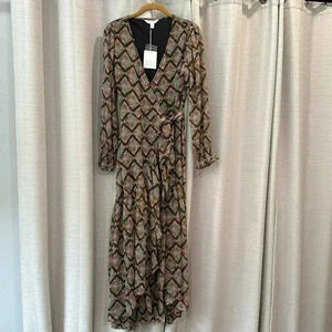 LC LAUREN CONRAD FLORAL BLACK DIAMOND HIGH LOW HEM FAUX WRAP LONG SLEEVE DRESS